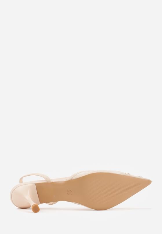 Beżowe Sandały na Szpilce z Koronką Caskstar 7