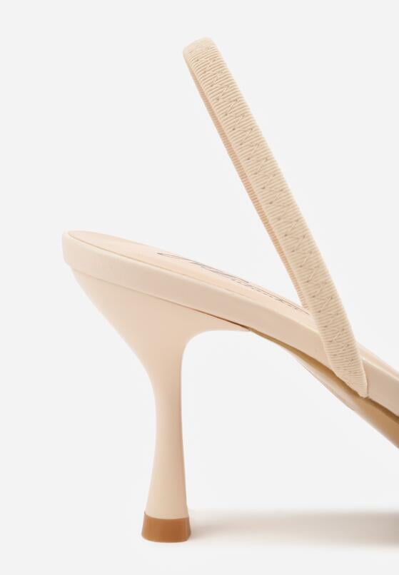 Beżowe Sandały na Szpilce z Koronką Caskstar 8