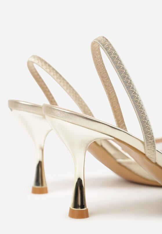 Złote Sandały na Szpilce z Koronką Caskstar 8