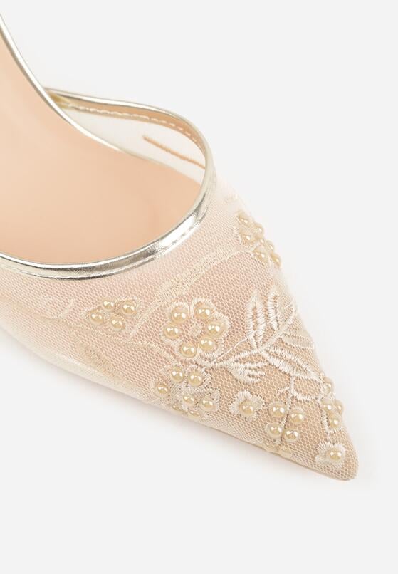 Złote Sandały na Szpilce z Koronką Caskstar 9