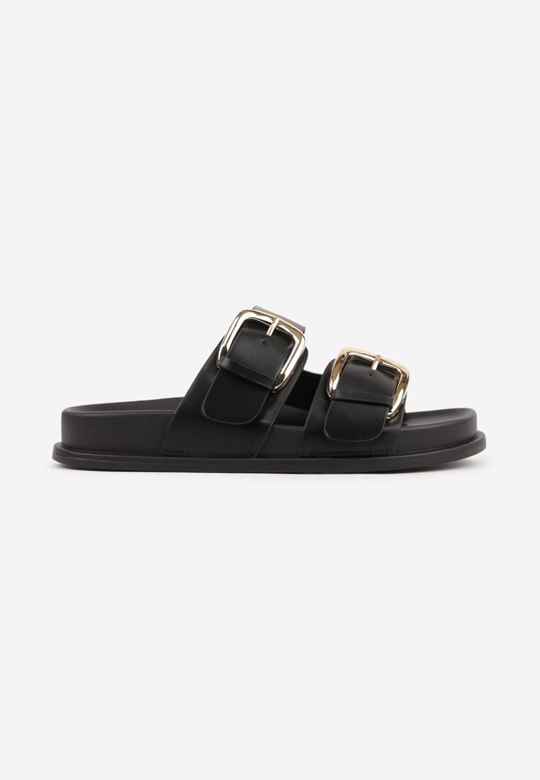 Czarne Klapki Ozdobione Dwoma Paskami i Klamrami Jilryna 4