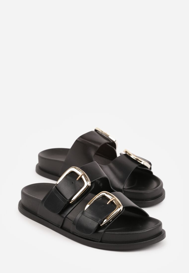 Czarne Klapki Ozdobione Dwoma Paskami i Klamrami Jilryna 5