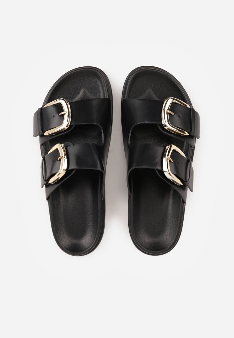 Czarne Klapki Ozdobione Dwoma Paskami i Klamrami Jilryna 6