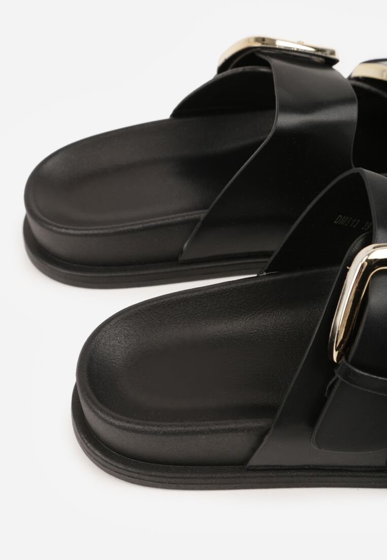Czarne Klapki Ozdobione Dwoma Paskami i Klamrami Jilryna 9