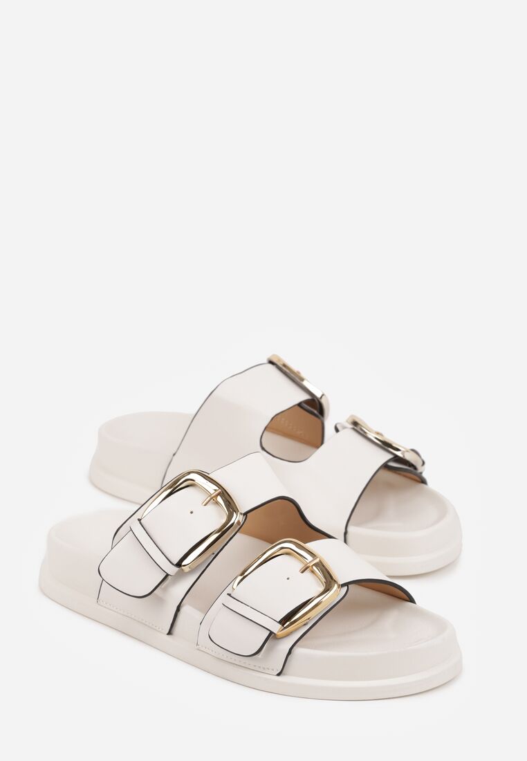 Białe Klapki Ozdobione Dwoma Paskami i Klamrami Jilryna 5