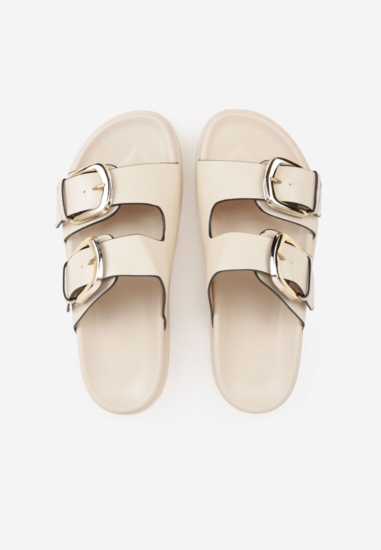 Beżowe Klapki Ozdobione Dwoma Paskami i Klamrami Jilryna 6