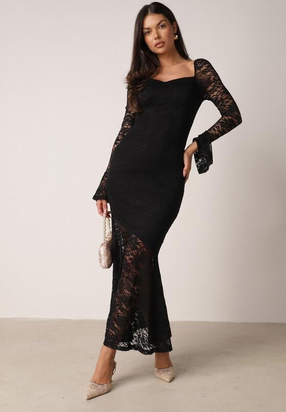 Czarna Koronkowa Sukienka VICES o Eleganckim Kroju z Wiązaniem na Plecach Irinlenne 4
