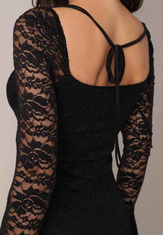 Czarna Koronkowa Sukienka VICES o Eleganckim Kroju z Wiązaniem na Plecach Irinlenne 5