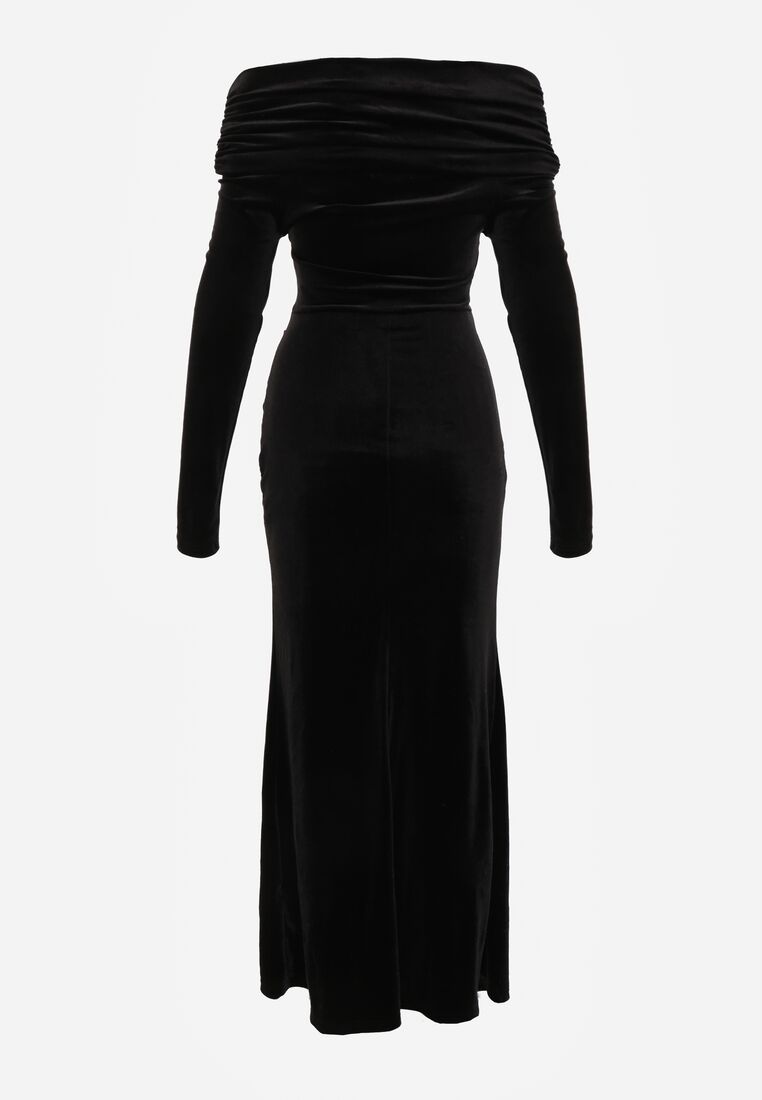 Czarna Welurowa Sukienka Wieczorowa VICES z Odkrytymi Ramionami Vheslith 7