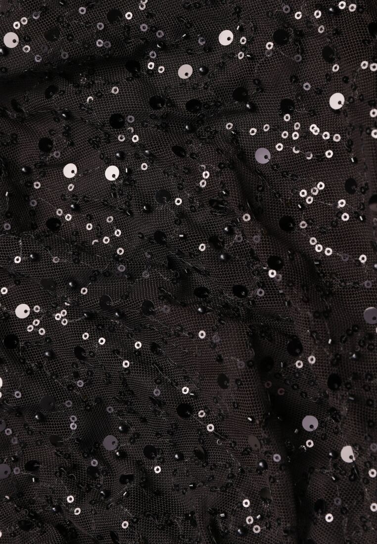 Czarna Cekinowa Sukienka VICES o Dopasowanym Kroju z Wiązaniem Adrasalphia 8