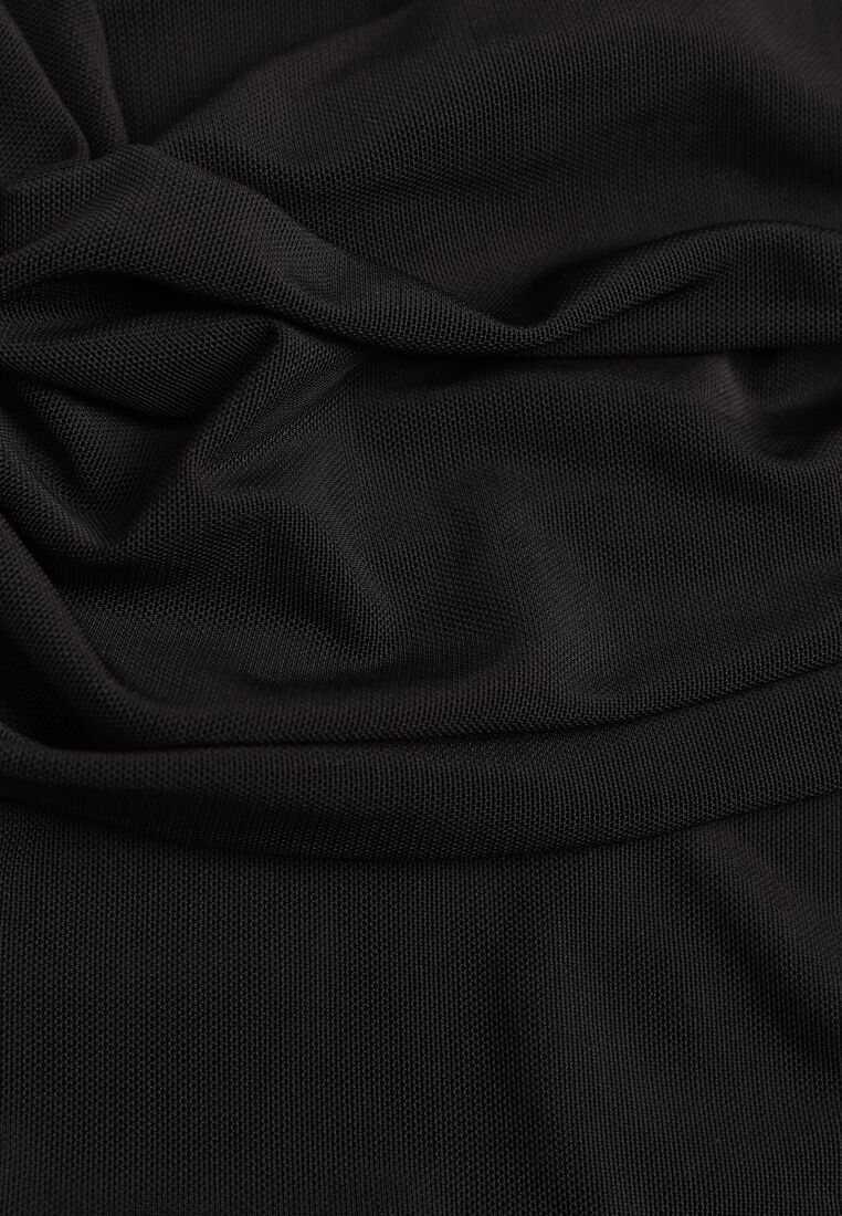 Czarna Siateczkowa Sukienka VICES o Dopasowanym Kroju z Wiązaniem Arieslenne 8