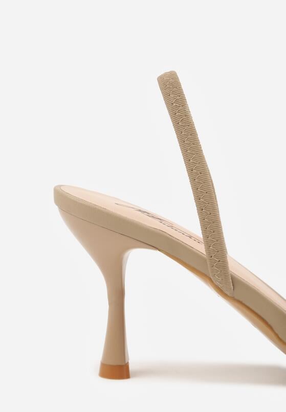 Ciemnobeżowe Sandały na Szpilce z Koronką Caskstar 9