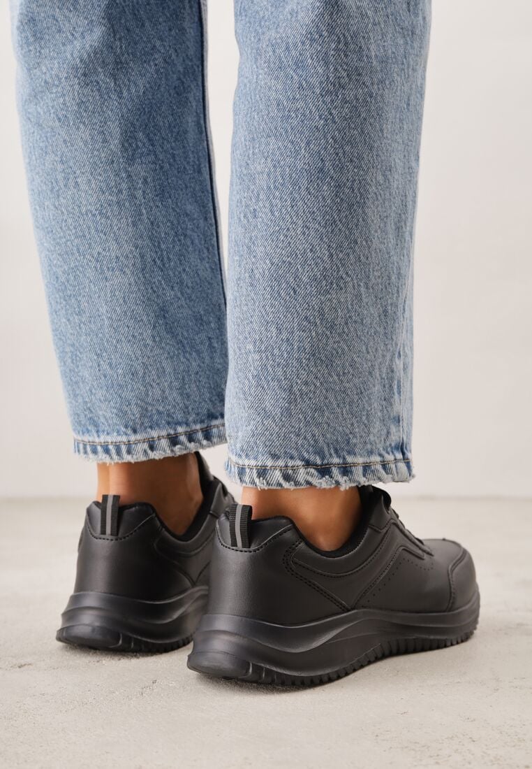 Czarne Sznurowane Buty Sportowe z Cholewką przed Kostkę z Przeszyciami Tereditee 3