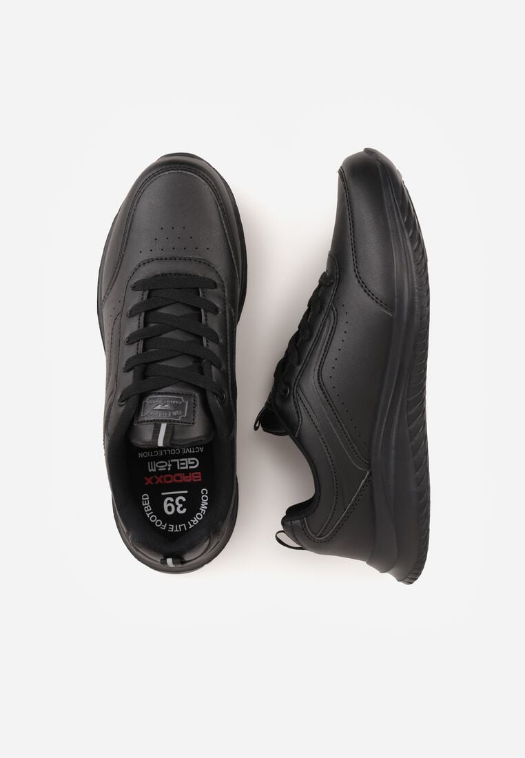 Czarne Sznurowane Buty Sportowe z Cholewką przed Kostkę z Przeszyciami Tereditee 6