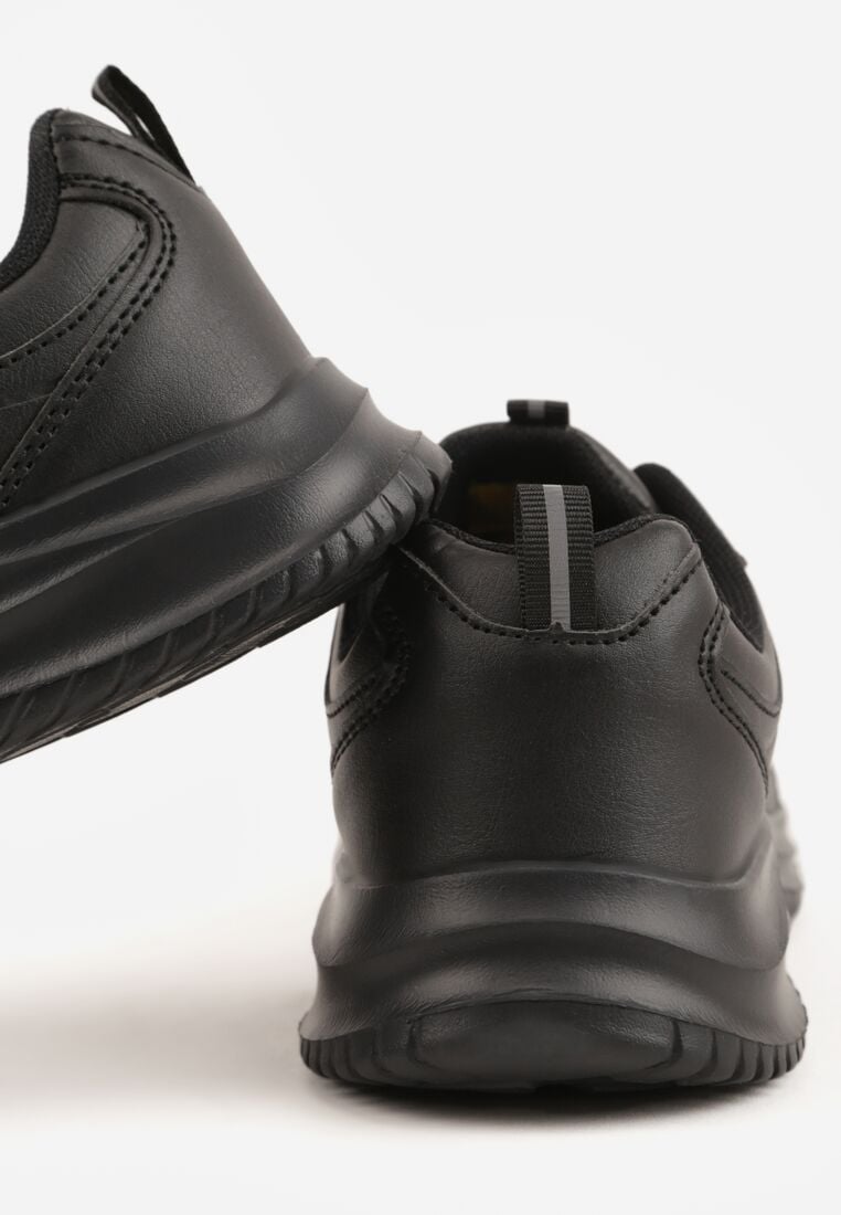 Czarne Sznurowane Buty Sportowe z Cholewką przed Kostkę z Przeszyciami Tereditee 8