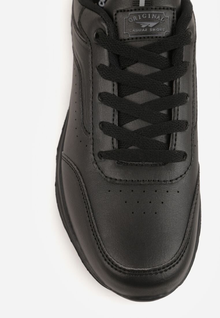 Czarne Sznurowane Buty Sportowe z Cholewką przed Kostkę z Przeszyciami Tereditee 9