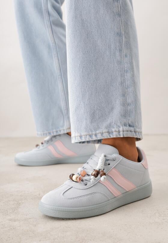 Niebieskie Sneakersy w Stylu Tenisówek z Koralikami Charnara 1