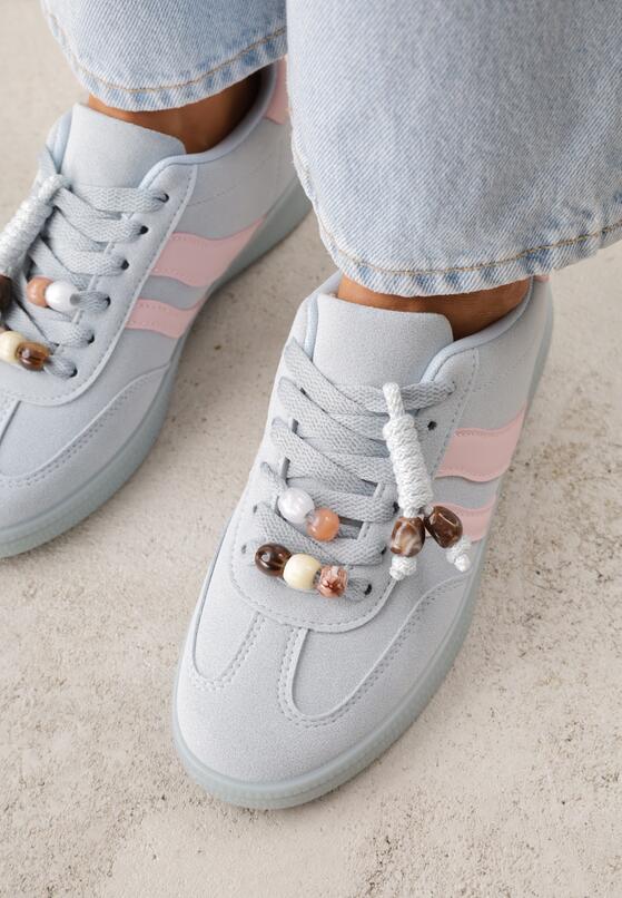 Niebieskie Sneakersy w Stylu Tenisówek z Koralikami Charnara 3