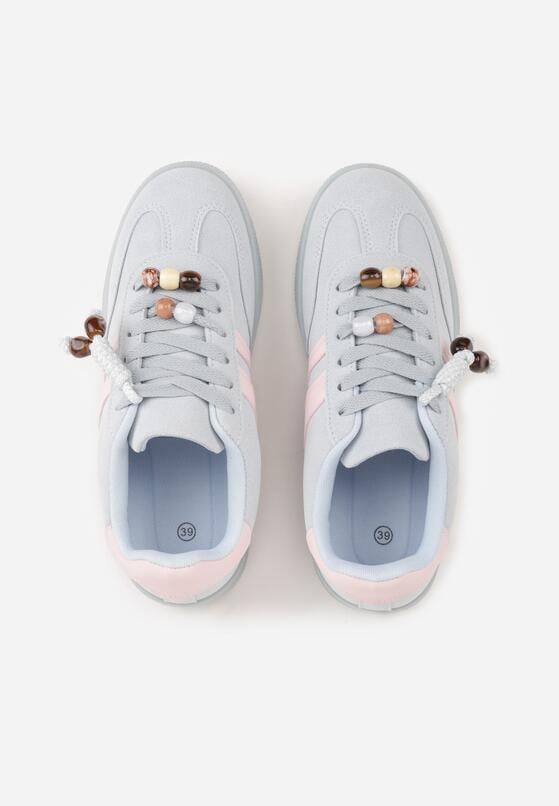 Niebieskie Sneakersy w Stylu Tenisówek z Koralikami Charnara 6