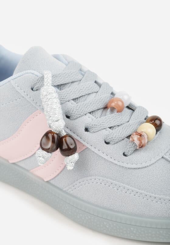 Niebieskie Sneakersy w Stylu Tenisówek z Koralikami Charnara 8