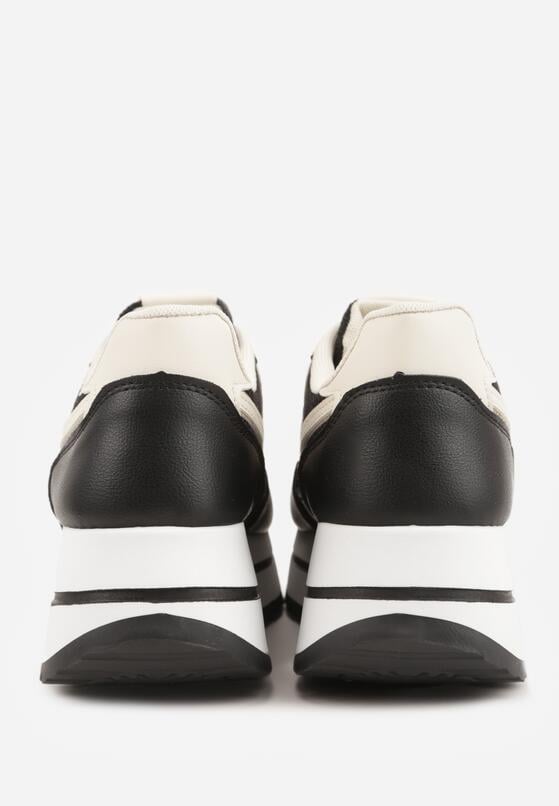 Czarne Sneakersy na Grubej Podeszwie z Perforacją i Tweedowymi Wstawkami Idaphyphe 8