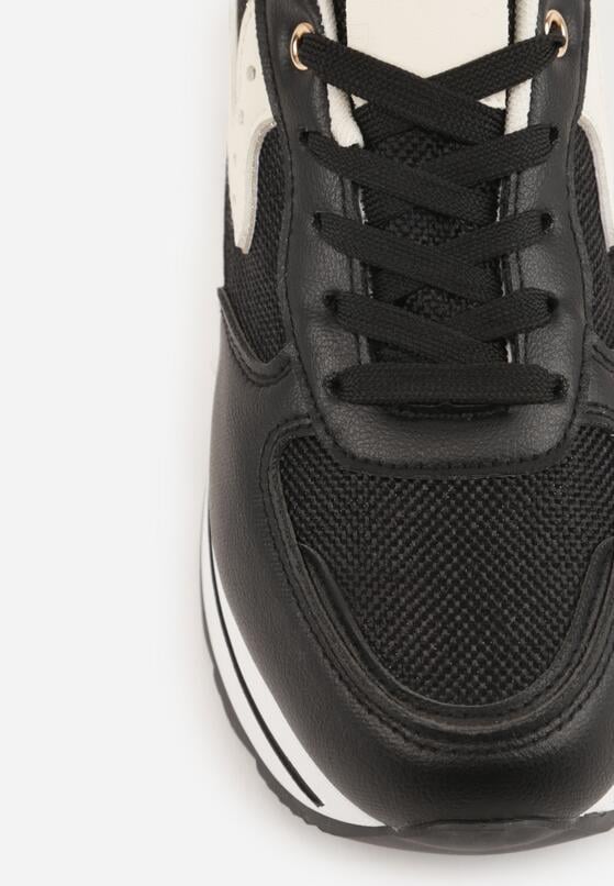 Czarne Sneakersy na Grubej Podeszwie z Perforacją i Tweedowymi Wstawkami Idaphyphe 9