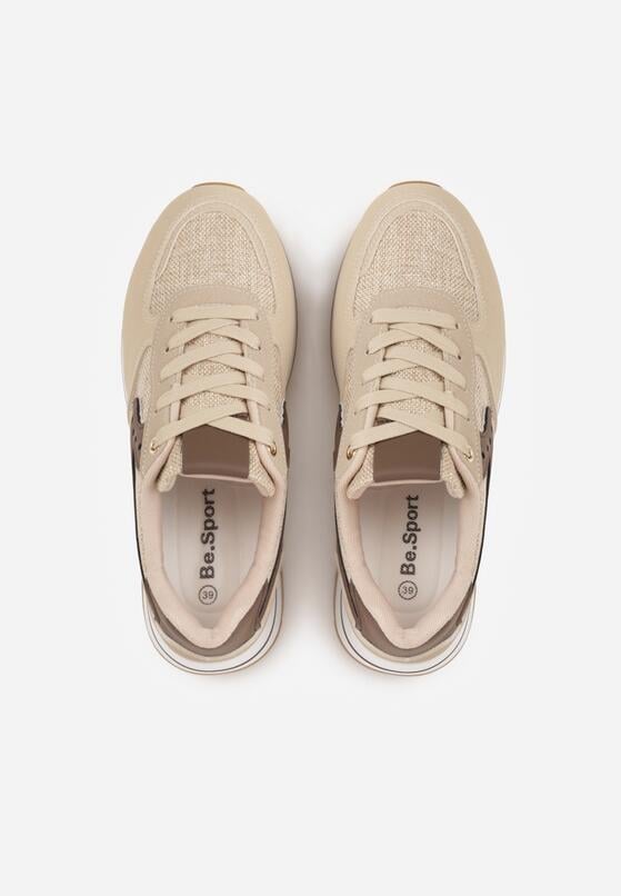 Beżowe Sneakersy na Grubej Podeszwie z Perforacją i Tweedowymi Wstawkami Idaphyphe 6