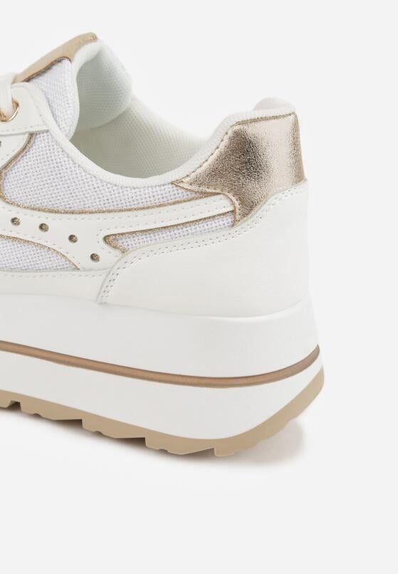 Białe Sneakersy na Grubej Podeszwie z Perforacją i Tweedowymi Wstawkami Idaphyphe 9
