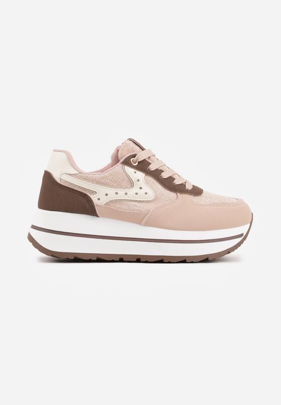 Różowe Sneakersy na Grubej Podeszwie z Perforacją i Tweedowymi Wstawkami Idaphyphe 4