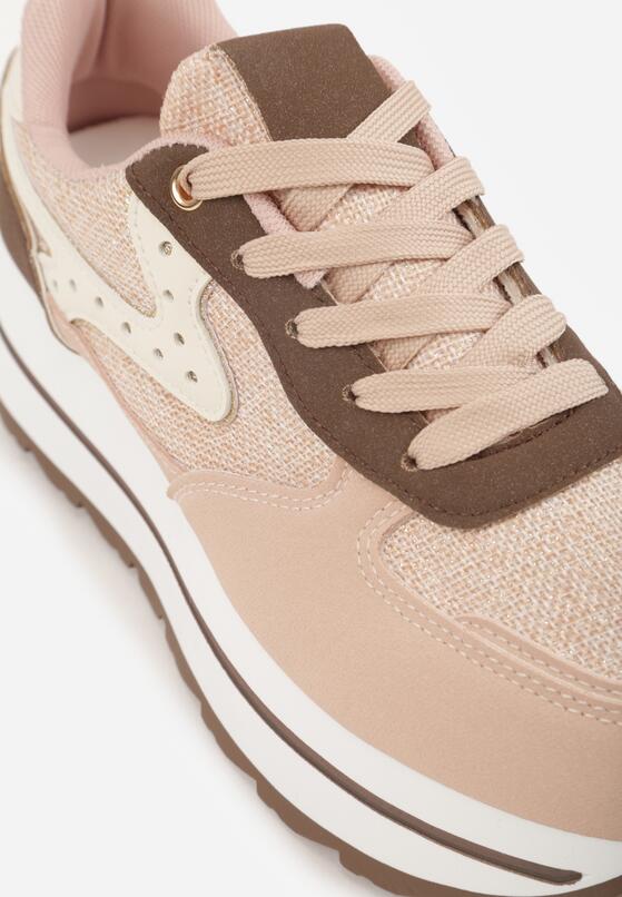 Różowe Sneakersy na Grubej Podeszwie z Perforacją i Tweedowymi Wstawkami Idaphyphe 8