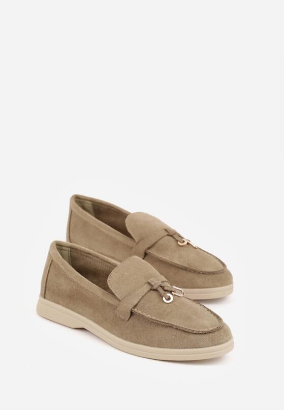 Jasnozielone Mokasyny z Imitacji Zamszu z Ozdobnym Przeszyciem i Zawieszką Veleyra 5