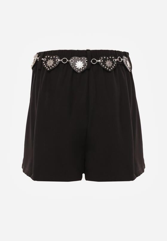 Czarne Spódnico-Szorty Ozdobione Łańcuszkiem i Sercami Rhenara 7