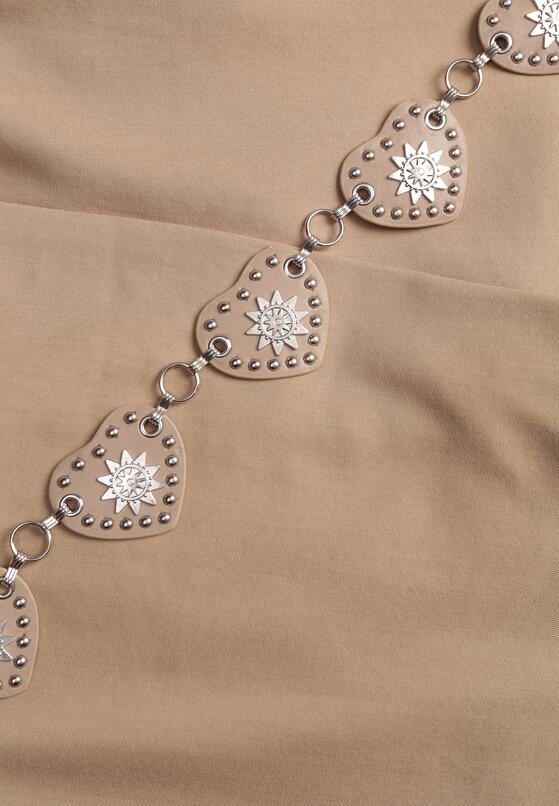 Beżowe Spódnico-Szorty Ozdobione Łańcuszkiem z Sercami Rhenara 8