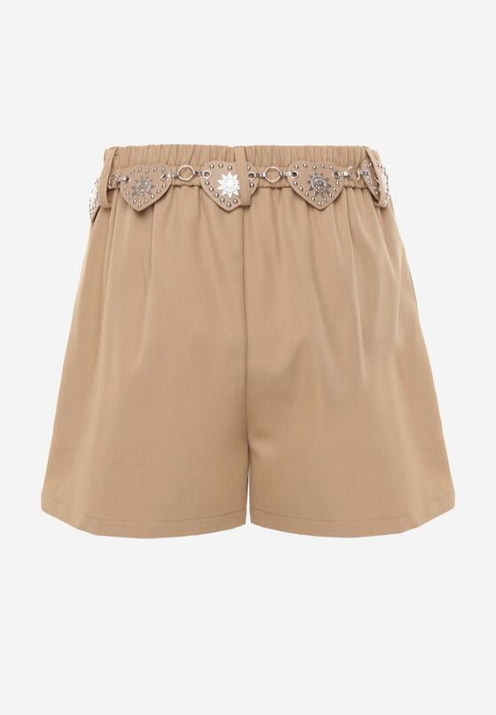 Beżowe Spódnico-Szorty Ozdobione Łańcuszkiem z Sercami Rhenara 7