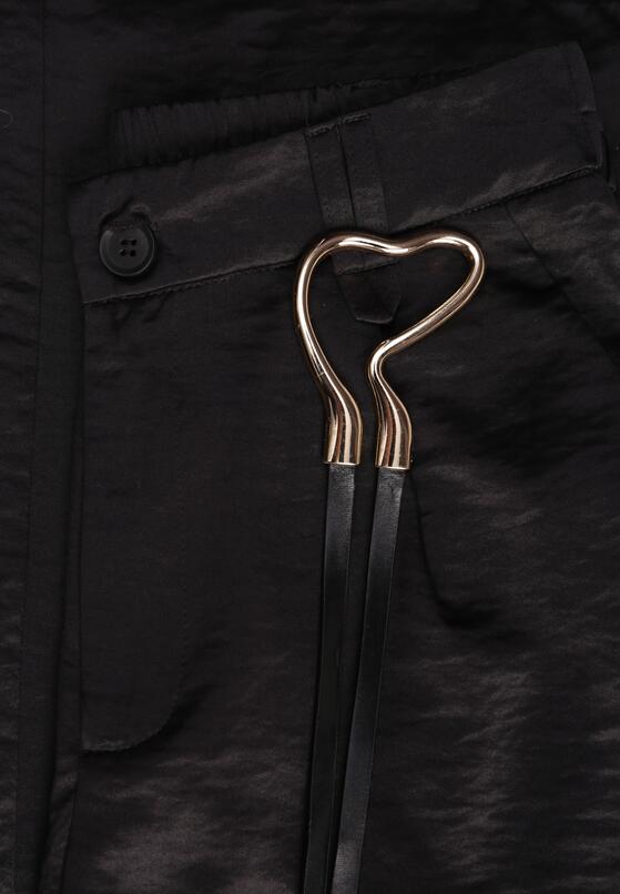 Czarne Szerokie Spodnie z Wysokim Stanem z Domieszką Bawełny i Geometryczną Klamrą Syliteia 8