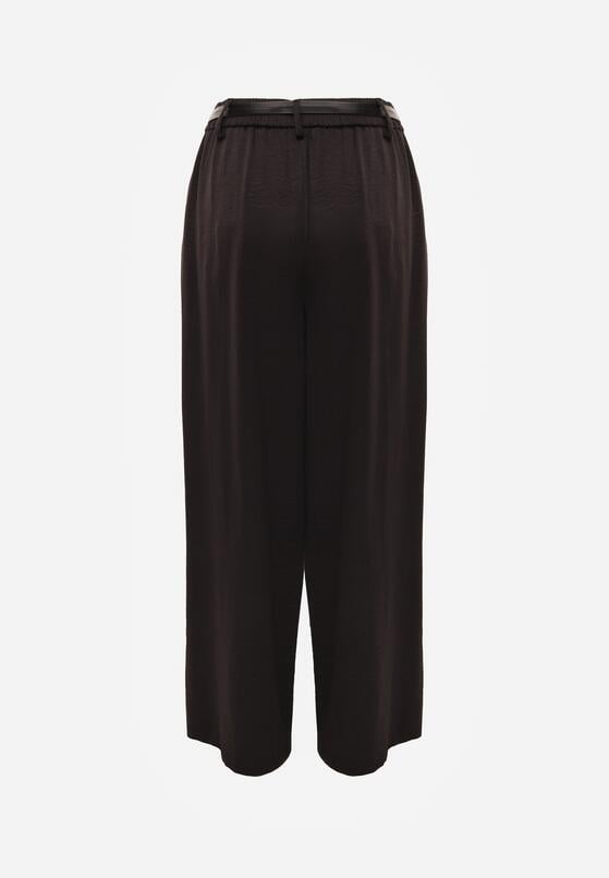 Czarne Szerokie Spodnie z Wysokim Stanem z Domieszką Bawełny i Geometryczną Klamrą Syliteia 7