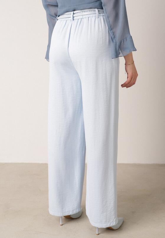 Niebieskie Szerokie Spodnie z Wysokim Stanem z Domieszką Bawełny i Geometryczną Klamrą Syliteia 3