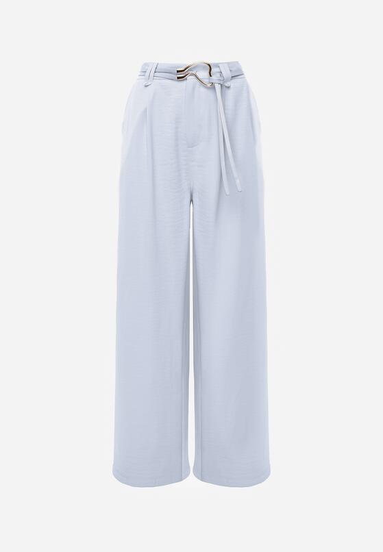 Niebieskie Szerokie Spodnie z Wysokim Stanem z Domieszką Bawełny i Geometryczną Klamrą Syliteia 6