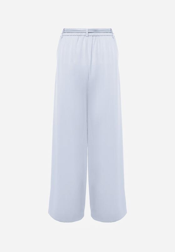 Niebieskie Szerokie Spodnie z Wysokim Stanem z Domieszką Bawełny i Geometryczną Klamrą Syliteia 7