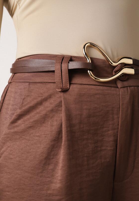 Brązowe Szerokie Spodnie z Wysokim Stanem z Domieszką Bawełny i Geometryczną Klamrą Syliteia 5