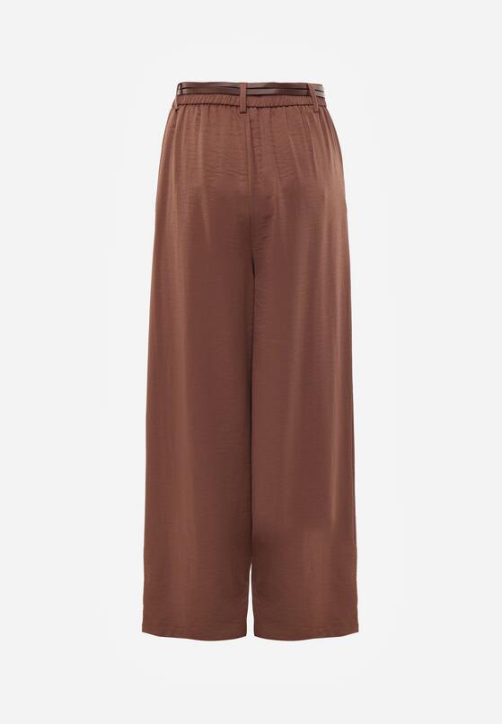 Brązowe Szerokie Spodnie z Wysokim Stanem z Domieszką Bawełny i Geometryczną Klamrą Syliteia 7