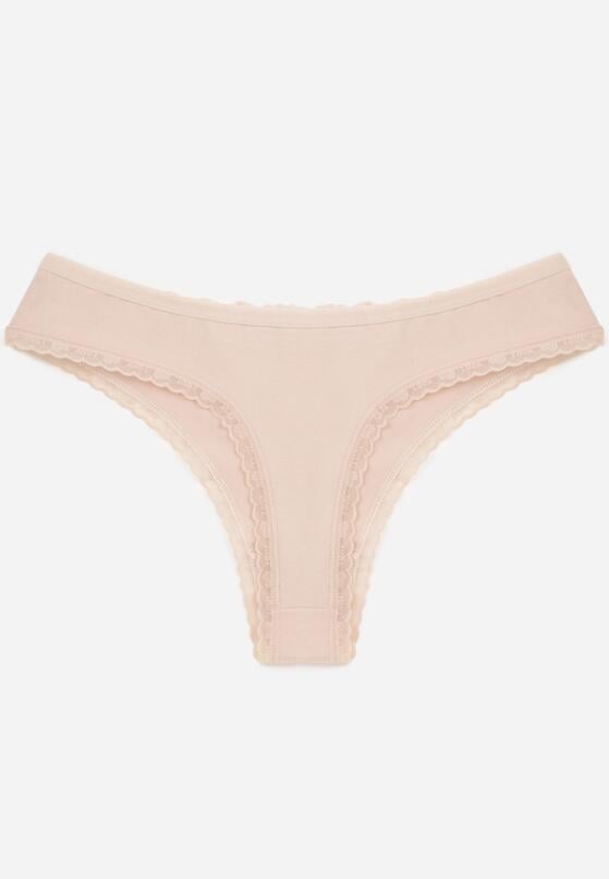 Beżowe Majtki z Bawełną Typu Stringi Ozdobione Koronką Cirilise 2