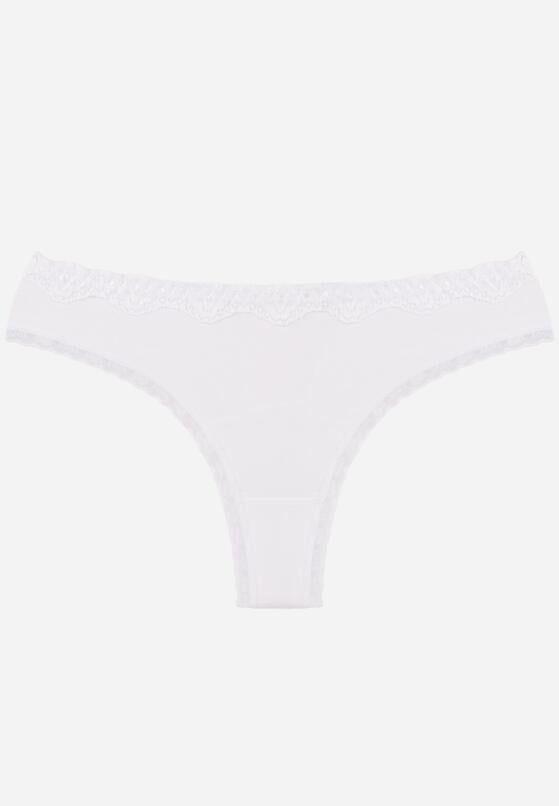 Białe Majtki z Bawełną Typu Stringi Ozdobione Koronką Cirilise 1