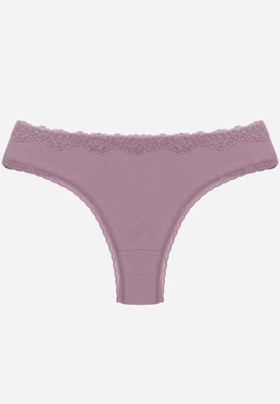 Fioletowe Majtki z Bawełną Typu Stringi Ozdobione Koronką Cirilise 1
