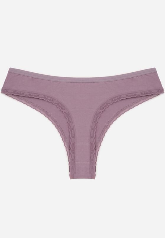 Fioletowe Majtki z Bawełną Typu Stringi Ozdobione Koronką Cirilise 2