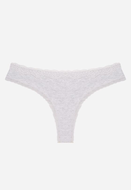 Szare Majtki z Bawełną Typu Stringi Ozdobione Koronką Cirilise 1