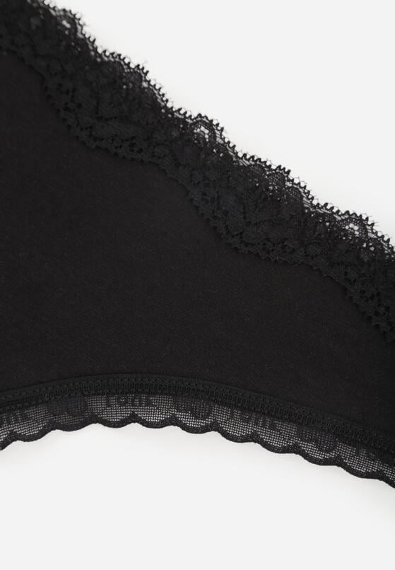 Czarne Majtki z Bawełną Typu Stringi Ozdobione Koronką Cirilise 3