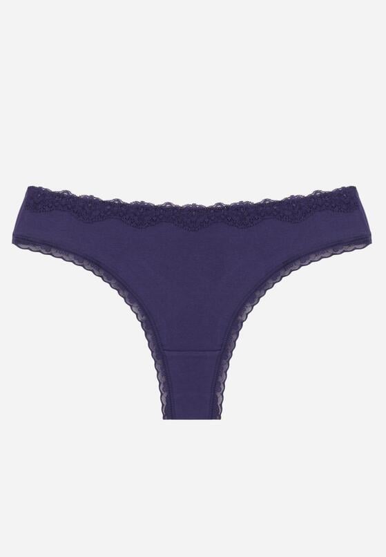 Granatowe Majtki z Bawełną Typu Stringi Ozdobione Koronką Cirilise 1