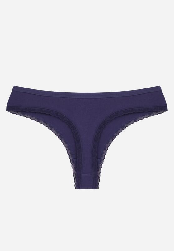 Granatowe Majtki z Bawełną Typu Stringi Ozdobione Koronką Cirilise 2