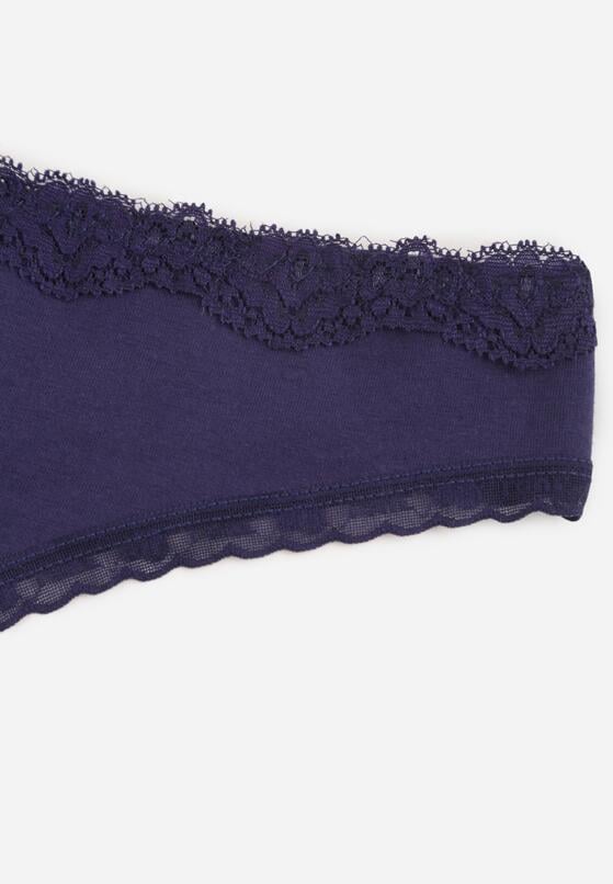 Granatowe Majtki z Bawełną Typu Stringi Ozdobione Koronką Cirilise 3